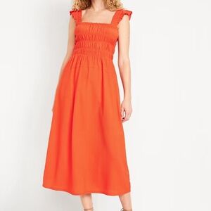 Fit & Flare Lightweight Smocked Midi Dress NWT